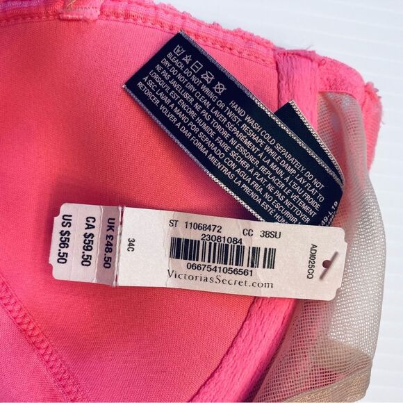 Victoria’s Secret Very Sexy Long Line Demi Bra Size 34C Pink NEW - Picture 10 of 10